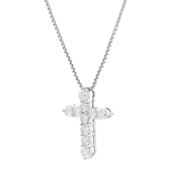 18K White Gold Diamond Cross Necklace  