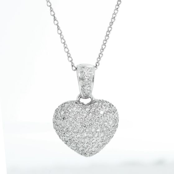 18K White Gold Pave Diamond Heart Necklace