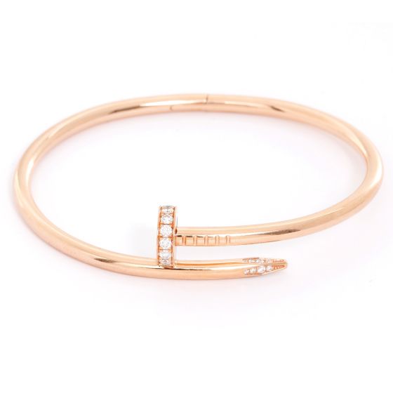 Cartier Juste un Clou Nail 18k Pink Gold and Pave Diamond Bracelet Size 18