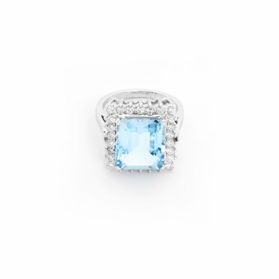 Aquamarine and Diamond Ring Size 7.5