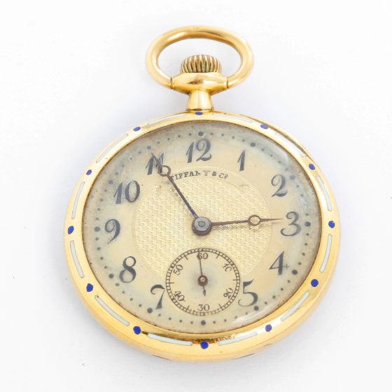 Tiffany & Co. Enameled 18K Yellow Gold Pocket Watch Brooch