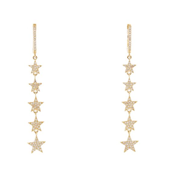 14K Yellow Gold Pave Diamond Star Earrings