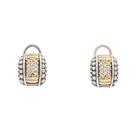 Lagos Caviar 18K Yellow gold and Sterling Silver Diamond Earrings