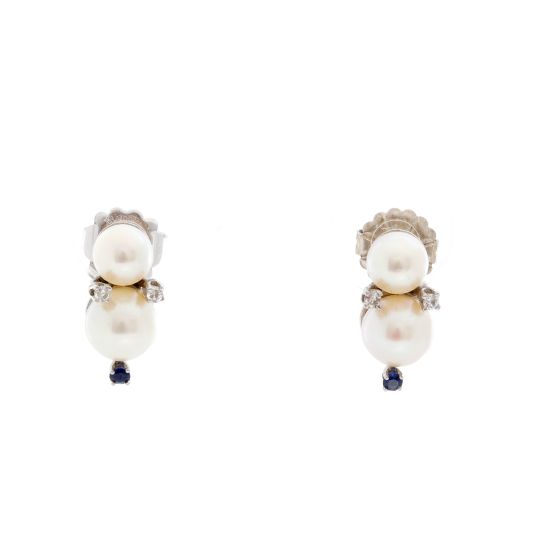 Pearl and Diamond & Sapphire Stud Earrings