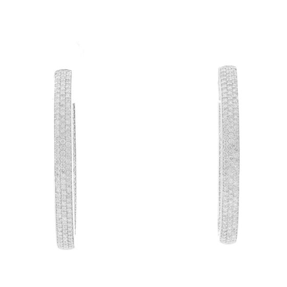 18K White Gold Inside Out Pave Diamond Hoops