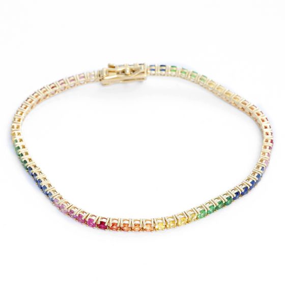 14K Yellow Gold Rainbow Sapphire Bracelet