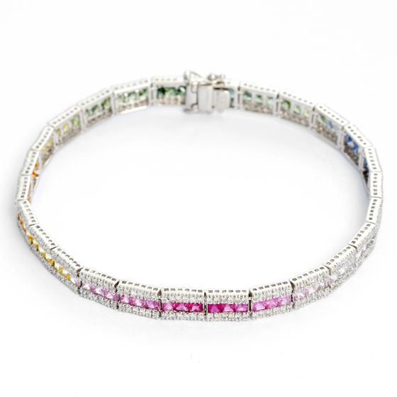 Multicolored Rainbow Sapphire & Diamond Bracelet