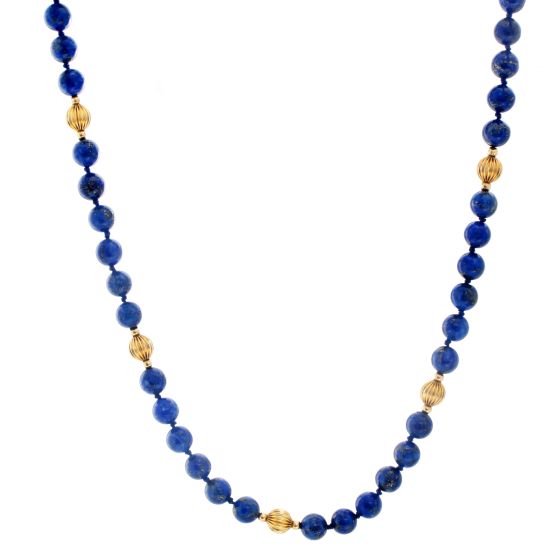 14K Yellow Gold Lapis Lazuli Beaded 30 inch Necklace