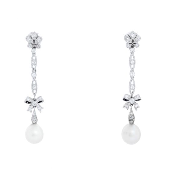 White Gold Diamond & Pearl Earrings