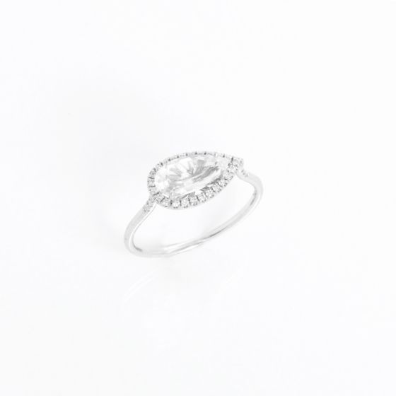 Pear Shaped Beryl & Diamond Ring Size 6.75