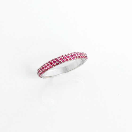 14K White Gold Pave Ruby Band Size 7
