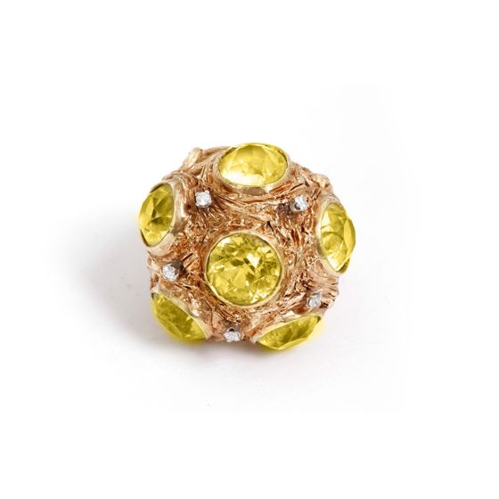 Beautiful 14k Yellow Gold Peridot and Diamond Dome Ring