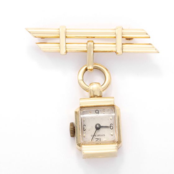 Concord for Tiffany 14k Yellow Gold Ladies Vintage Lapel Watch Brooch Pin