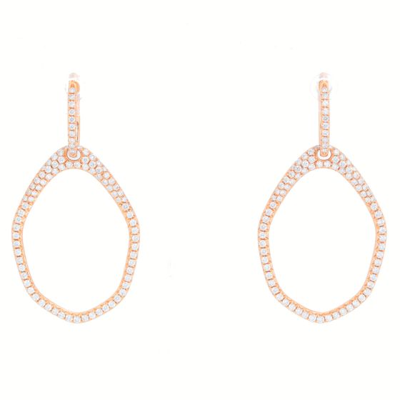 Beautiful 18k Rose Gold Diamond Huggie Dangle Earrings
