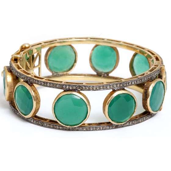 Beautiful Boho Green Onyx and Diamond Bracelet