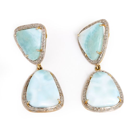 Beautiful Larimar and Diamond Dangle Earrings