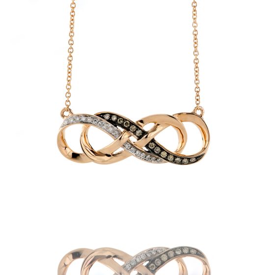 Beautiful Rose Gold, White & Brown Diamond Infinity Necklace