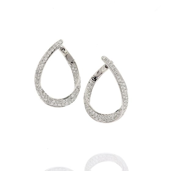 Stunning 14k White Gold Oval Diamond Hoop Earrings