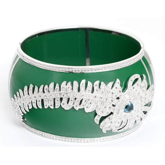Miriam Salat Peacock Topaz, Sterling Silver, and Green Resin Cuff Bracelet