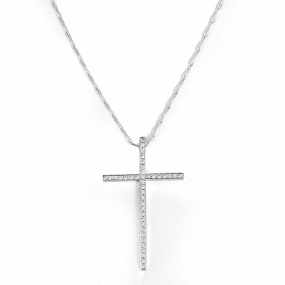 Mizuki 18k White Gold Diamond Cross Necklace