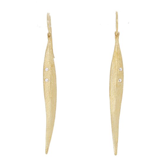 Stunning 14k Yellow Gold and Diamond Leaf Dangle Earrings