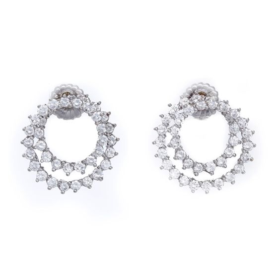 Stunning Swirl 6 cts. Diamond and 18k White Gold Earrings