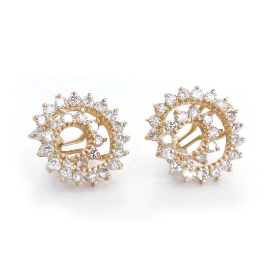 Stunning Swirl 14k Yellow Gold and Diamond Earrings
