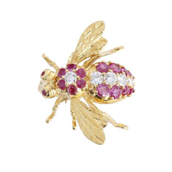 Rosenthal 18k Yellow Gold, Ruby, and Diamond Large Bee Pin