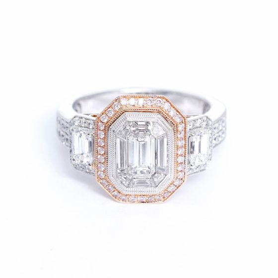 Simon G Mosaic Colored Diamond 18k Pink and White Gold Ring Sz. 6-1/2