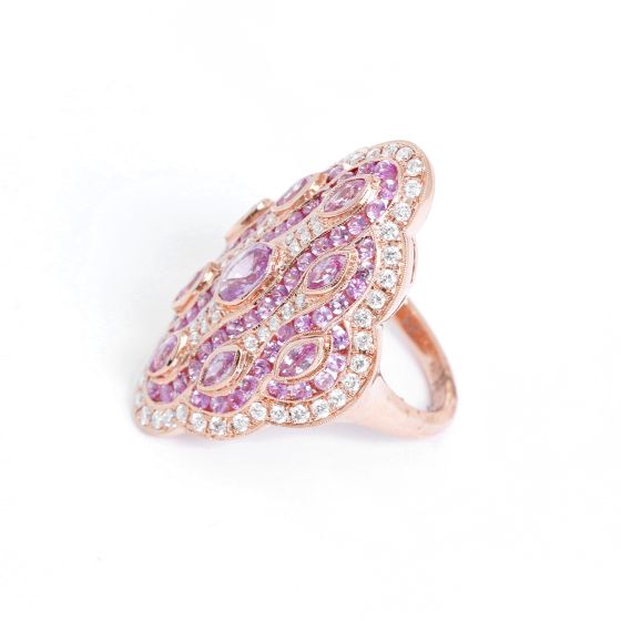 Pink Sapphire and Diamond Ring in 18k Rose Gold Sz.6-1/2