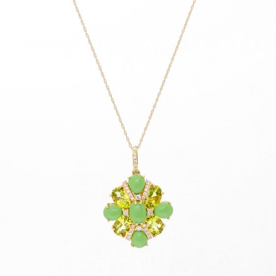 Peridot, Green Turquoise and Diamond Necklace