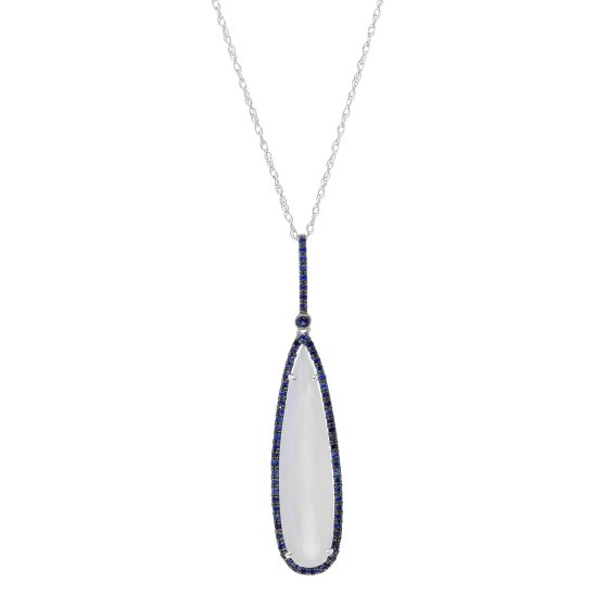 Chalcedony Long Pendant with Sapphire Halo and Chain