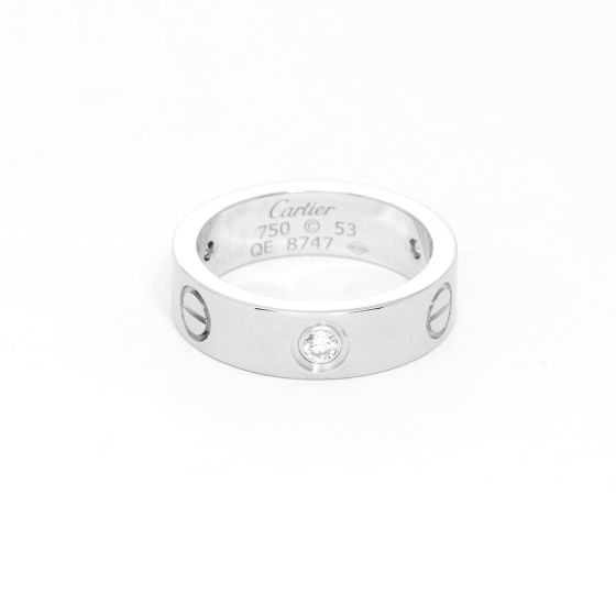 Cartier Love 18k White Gold & Diamond Wedding Ring Band Sz. 7