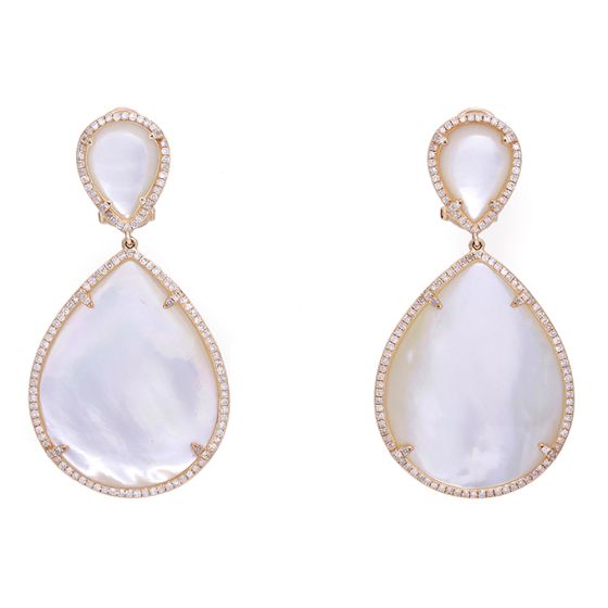 14k Rose Gold Mother of Pearl Diamond Large Dangle Earrings