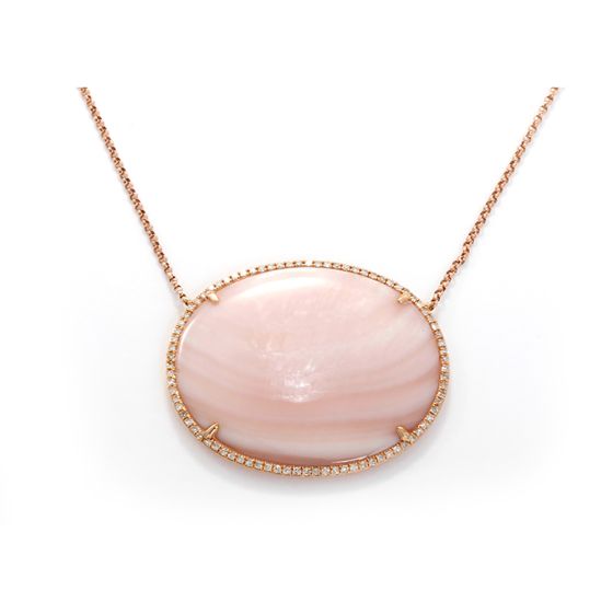 Rose Gold Pink Mother of Pearl & Diamond Pendant Necklace