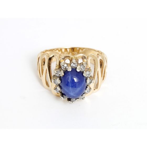 14k Yellow Gold Star Sapphire & Diamond Ring Sz. 6.5