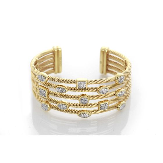 David Yurman Confetti Wide Cuff 18k Gold & Diamond Bracelet