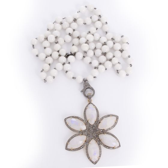 White Agate and Moonstone Starburst Pendant Necklace