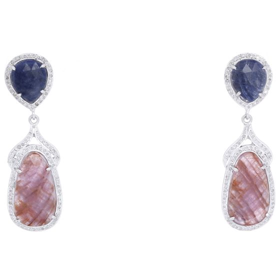 Amazing Natural Sapphire, Diamond, & Sterling Silver Earrings