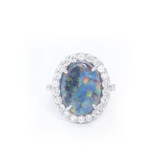 Platinum Opal & Diamond Ring Size 6 1/2