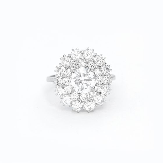 18K White Gold Round Brilliant Cut Cluster Diamond Ring Sz 5
