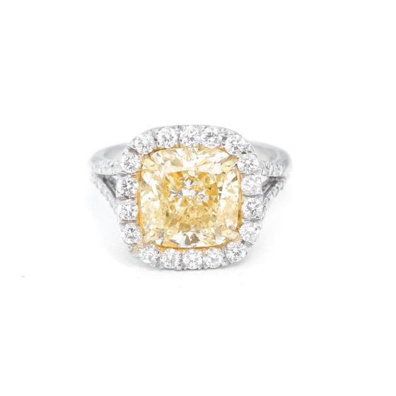 18K Yellow Gold and Platinum Diamond Yellow Ring Size 6 1/2