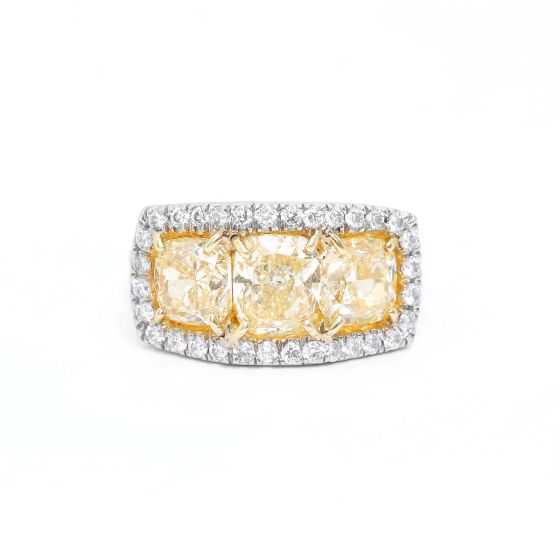 Platinum/ 18K Yellow Gold 3 Cush Diamond Ring Size 6 1/2