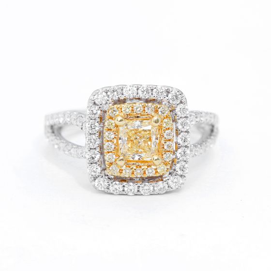 18K Two Tone Fancy Yellow Diamond Ring Size 7 1/2