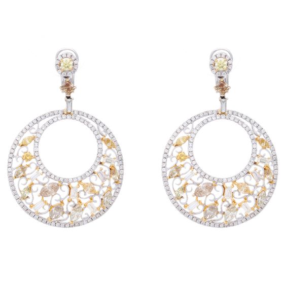 18K White Gold Fancy Cut and Round Diamond Hoop Earrings