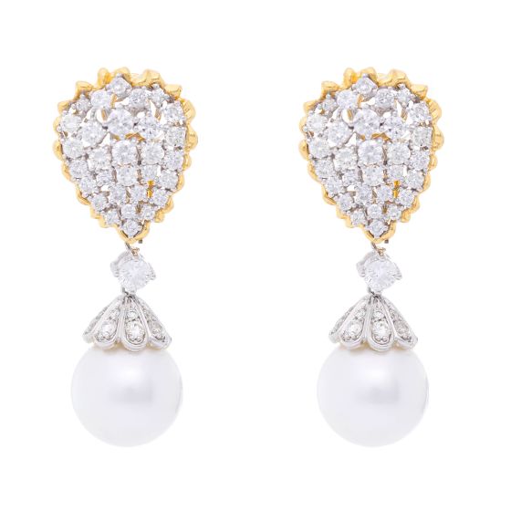 18K Yellow Gold Diamond & Pearl Earrings
