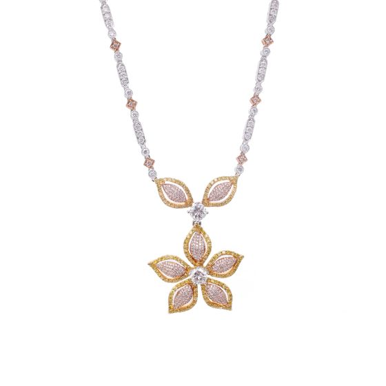18kt Two Tone Diamond Flower Necklace