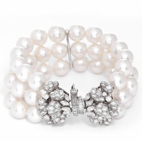 18k White Gold Diamond & Pearl Bracelet