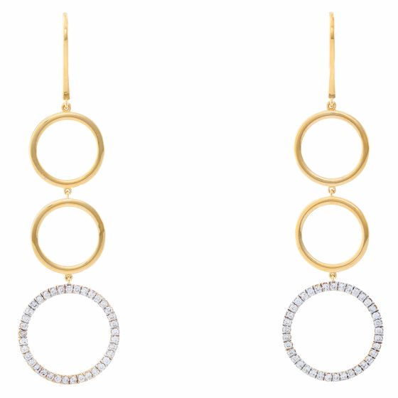 18K Yellow Gold Circle  Dangle Diamond Earrings