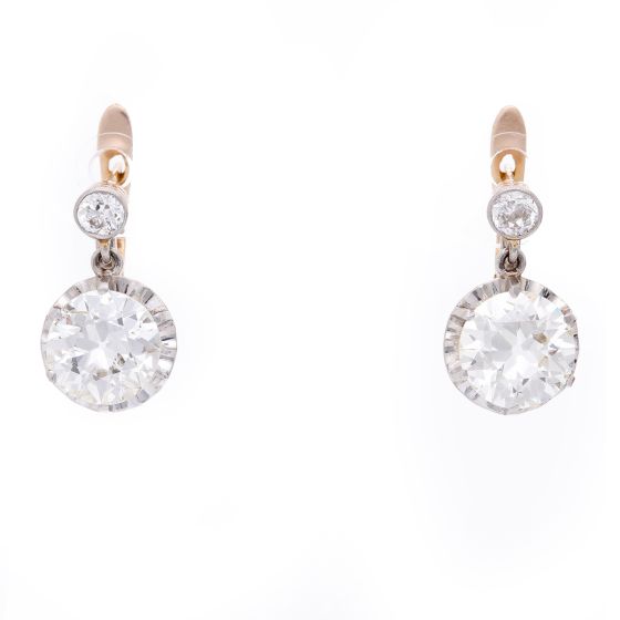 Platinum and 18K Yellow Gold Diamond Dangling Earrings